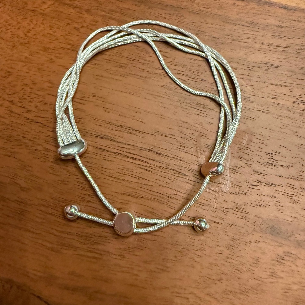 NORDSTROM Silver Multi Strand Snake Chain Bolo Bracelet Adjustable Slider - Picture 3 of 4